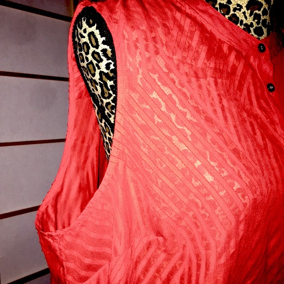 Vince Camuto sheer tunic red sleeveless sheer elegant burnout patterned XXL - Picture 6 of 15